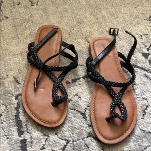 Women’s Black Braided Toe-Loop Sandals - Unbranded